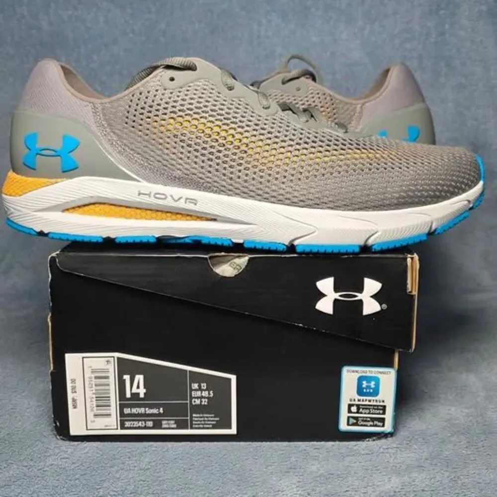 Under Armour HOVR Sonic 4 Running Shoes Men's Size 14 Grey Blue Orange